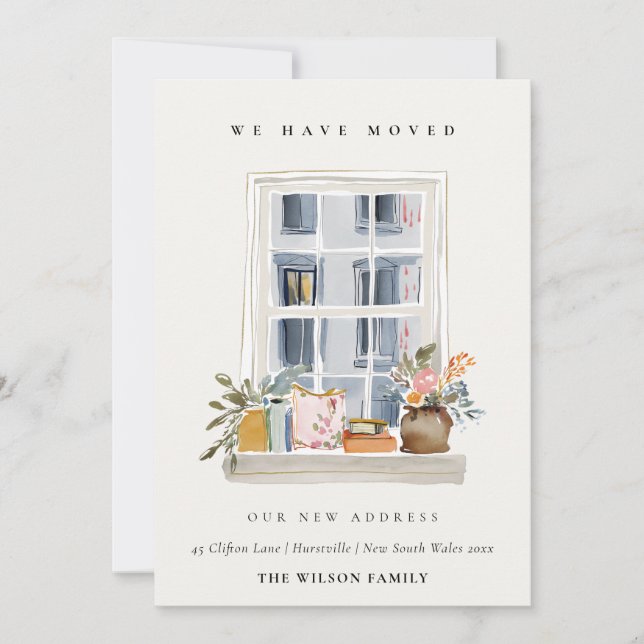 Tarjeta De Agradecimiento Chic Apartment Floral Window We have Moved Card (Anverso)