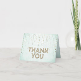 Tarjeta De Agradecimiento Chic Aqua Azul y Dorado Brillante Gracias