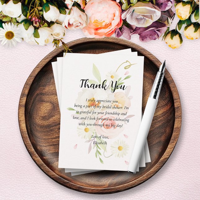 Tarjeta De Agradecimiento Chic Aquarela Rosa Floral Despedida de Soltera  (Chic watercolor blush floral bridal shower flat thank you cards (leave message blank to handwrite))