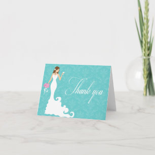 Tarjeta De Agradecimiento Chic Azul Teal Vino Novia Moderna Gracias