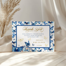 Tarjeta De Agradecimiento Chic Blue Butterfly Baby en Flor Baby Shower