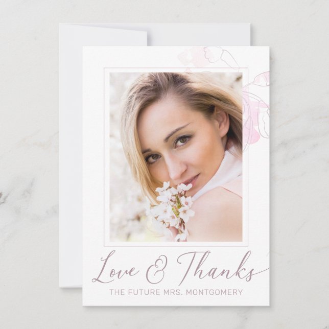 Tarjeta De Agradecimiento Chic Blush Aguarela Floral Té de Regalo Nupcial (Anverso)