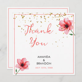 Tarjeta De Agradecimiento Chic Blush Pink Floral Confetti Frame Wedding
