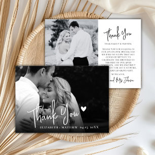 Tarjeta De Agradecimiento Chic Boda Foto Script 2 Blanco y Negro