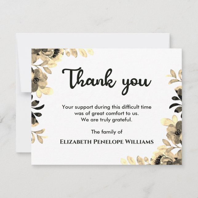 Tarjeta De Agradecimiento Chic Botánico Floral Acuarela Funeral Memorial