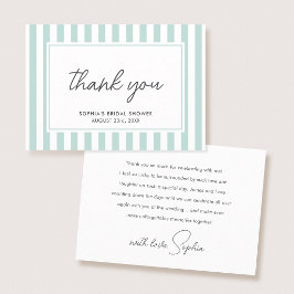 Tarjeta De Agradecimiento Chic Bridal Shower Modern Script Teal Stripes