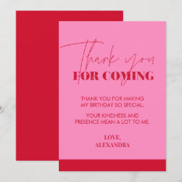 Tarjeta De Agradecimiento Chic Brillante Rosa Rojo Escrito a Mano 