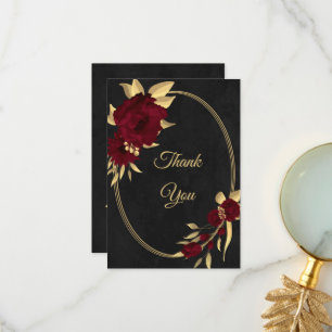 Tarjeta De Agradecimiento Chic burgundy y oro negro