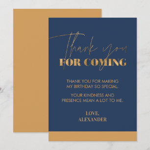Tarjeta De Agradecimiento Chic Caligrafía Azul Marino y Dorado