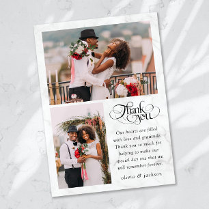 Tarjeta De Agradecimiento Chic Caligrafía Script Mármol Foto Boda