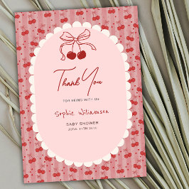 Tarjeta De Agradecimiento Chic Coquette Bow Cherry On Top Girl Baby Shower 