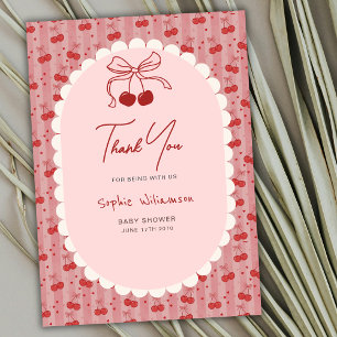 Tarjeta De Agradecimiento Chic Coquette Lazo Cereza En La Parte Superior Fie