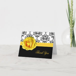 Tarjeta de agradecimiento Chic Damask & Yellow Ros