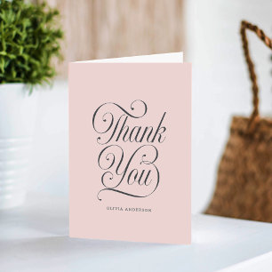 Tarjeta De Agradecimiento Chic Elegante Escritura Rosa Beige Chica Baby Show