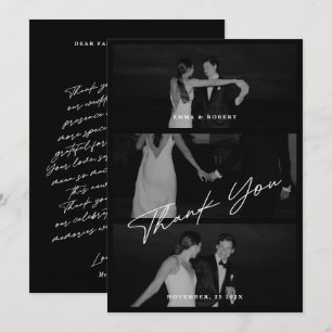 Tarjeta De Agradecimiento Chic Elegante Script Negro 3 Foto Boda