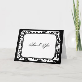 Tarjeta de agradecimiento Chic en damasco blanco y