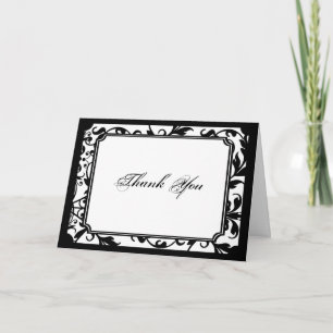 Tarjeta de agradecimiento Chic en damasco blanco y