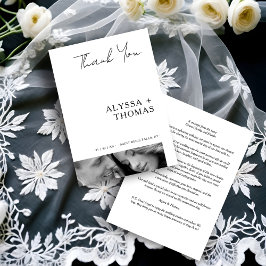 Tarjeta De Agradecimiento Chic Extra Minimalist Black & White Photo Wedding 