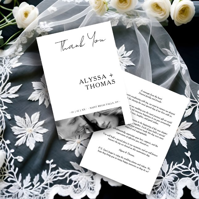 Tarjeta De Agradecimiento Chic Extra Minimalist Black & White Photo Wedding  (Chic Extra Minimalist Black & White Photo Wedding Thank You Card.)