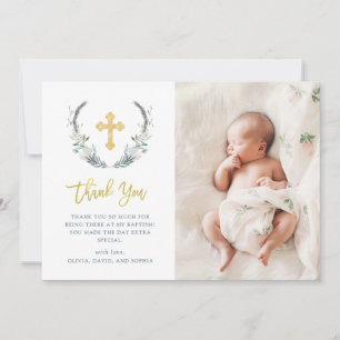Tarjeta De Agradecimiento Chic Foliage   Foto de Bautizo