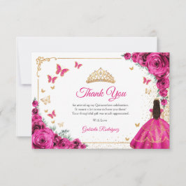 Tarjeta De Agradecimiento Chic Fuchsia Pink Roses Gold Quinceanera