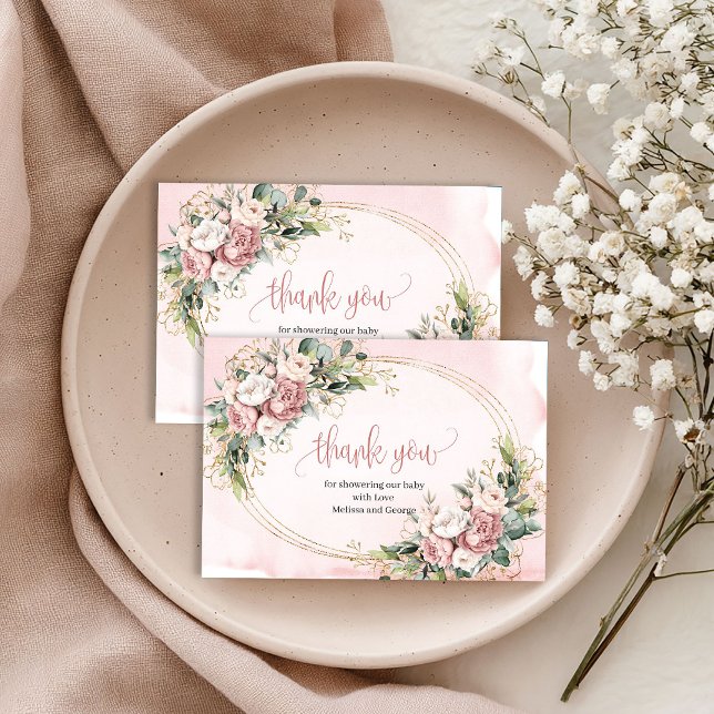 Tarjeta De Agradecimiento Chic Light Pink Floral Eucalyptus Thank You Card (Chic Light Pink Floral Eucalyptus Thank You Card)