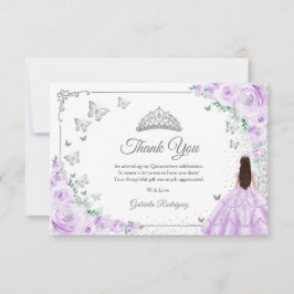 Tarjeta De Agradecimiento Chic Lilac Purple Roses Silver Quinceanera