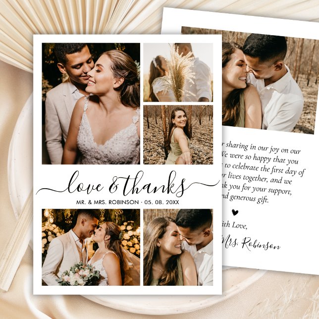 Tarjeta De Agradecimiento Chic Love and Thanks Script Photo Collage Wedding (Subido por el creador)