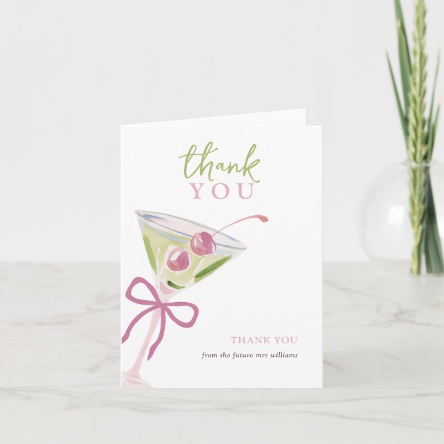 Tarjeta De Agradecimiento Chic Modern Martini Bridal Shower Thank You Card (Anverso)
