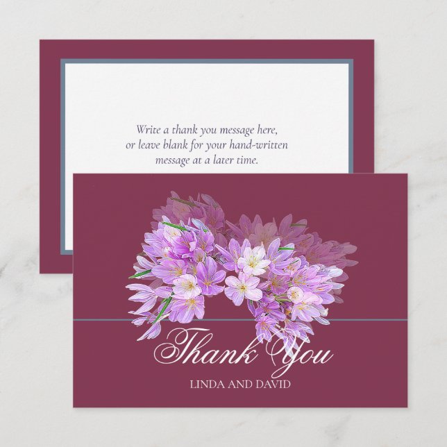 Tarjeta De Agradecimiento Chic Modern Purple Crocus Bridal Shower Thank You (Anverso / Reverso)