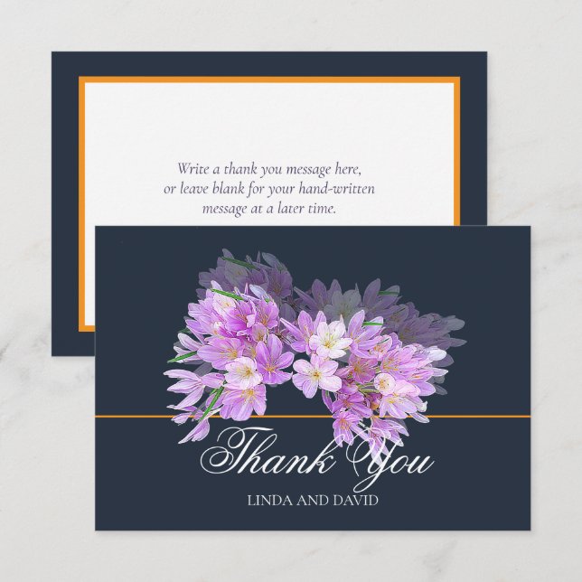 Tarjeta De Agradecimiento Chic Modern Purple Crocus Bridal Shower Thank You (Anverso / Reverso)