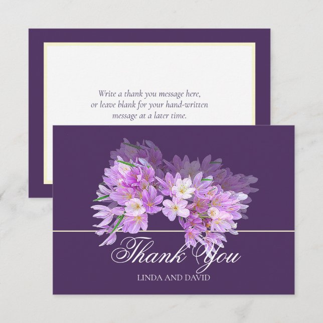 Tarjeta De Agradecimiento Chic Modern Purple Crocus Bridal Shower Thank You (Anverso / Reverso)