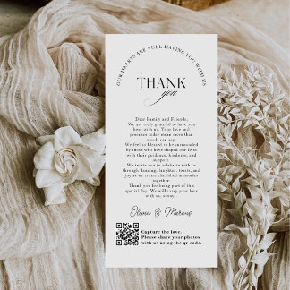 Tarjeta De Agradecimiento Chic Monogram Wedding Thank You Card QR Code