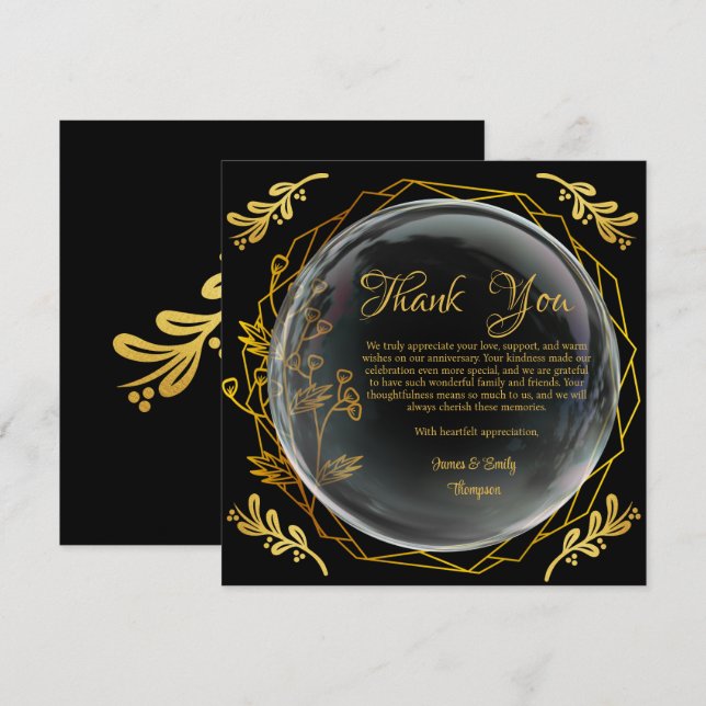 Tarjeta De Agradecimiento Chic Negro y Dorado Estilo de Aniversario de Boda  (Anverso / Reverso)