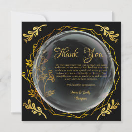 Tarjeta De Agradecimiento Chic Negro y Dorado Estilo de Floral para Aniversa