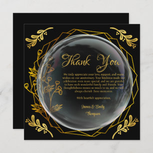 Tarjeta De Agradecimiento Chic Negro y Dorado Estilo de Floral para Aniversa