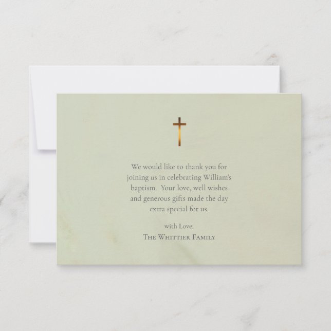 Tarjeta De Agradecimiento Chic Olive Roman Catholic Baptism (Anverso)