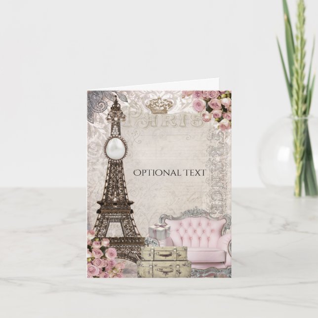 Tarjeta De Agradecimiento Chic París Torre Eiffel y Rosas Elegante Agradecim (Anverso)