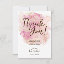 Tarjeta De Agradecimiento Chic Pink and Gold Watercolor Sweet 16 Party 