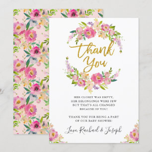 Tarjeta de agradecimiento Chic Pink Floral Script 