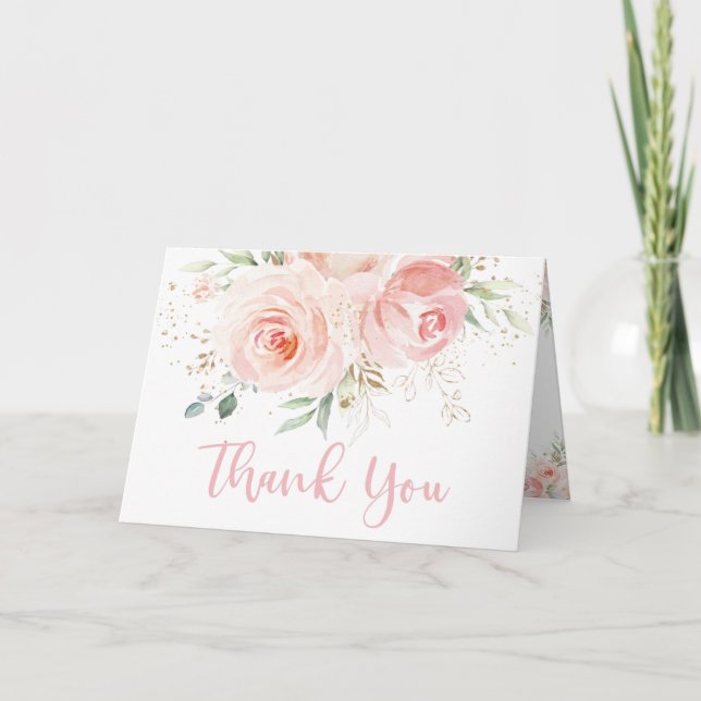 Tarjeta De Agradecimiento Chic Rosa Floral Baby Bridal Shower Boda (Anverso)