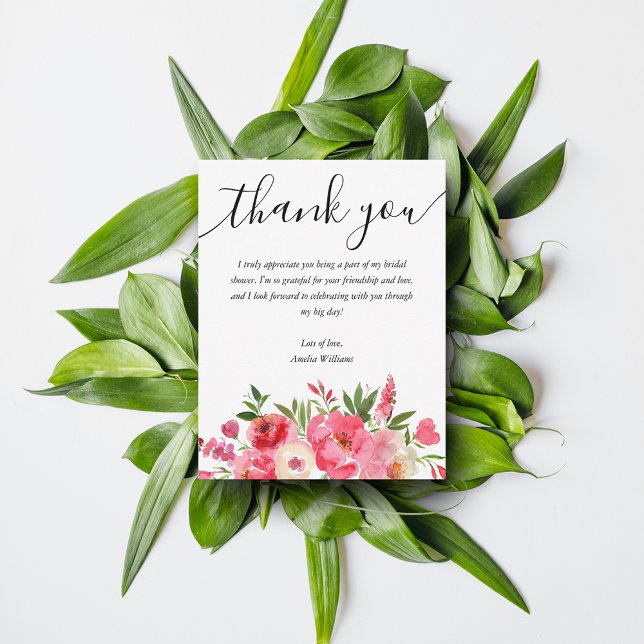 Tarjeta De Agradecimiento Chic Rosa Floral Baño Nupcial (Chic Pink Floral Bridal Shower Thank You Cards)