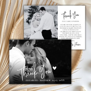 Tarjeta De Agradecimiento Chic Script Negro y Blanco 2 Foto Boda 