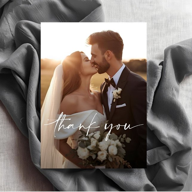 Tarjeta De Agradecimiento Chic Script Photo Overlay Wedding  Thank You Card (Subido por el creador)