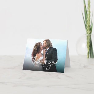 Tarjeta De Agradecimiento Chic Script Simple Elegante Boda Gracias Foto