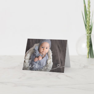 Tarjeta De Agradecimiento Chic Simple Heart script Baby Boy shower