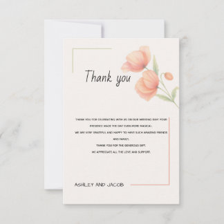 Tarjeta De Agradecimiento Chic Suave Verde Salvia y Floral Melocotón Boda Th