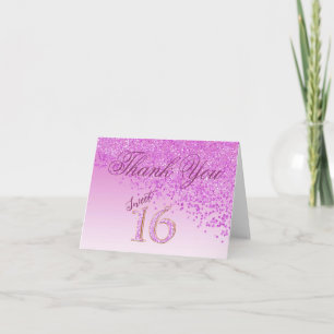 Tarjeta De Agradecimiento Chic Sweet 16 Rosa Brillante Gracias