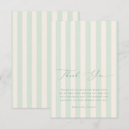 Tarjeta De Agradecimiento Chic Verde y Marfil Rayas Baby Shower