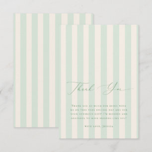 Tarjeta De Agradecimiento Chic Verde y Marfil Rayas Baby Shower